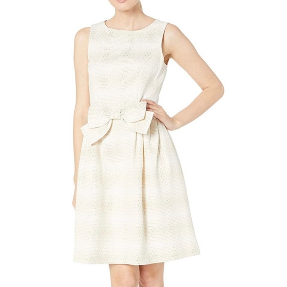 Tahari White and Gold Shimmer Dress